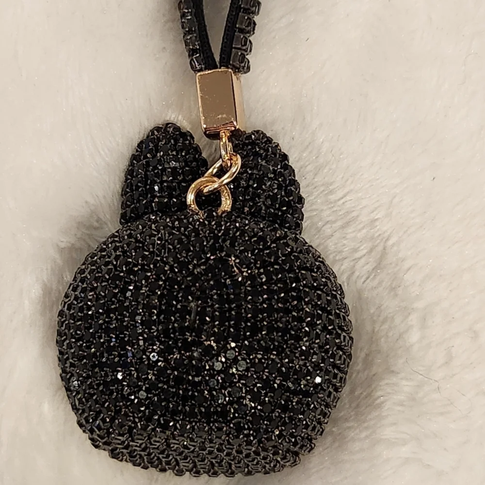 Labubu Black Rhinestone Keychain with Gold Ring Bag Charm